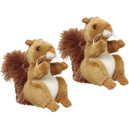 2x stuks pluche eekhoorn knuffel van 11 cm - Bosdieren knuffels speelgoed