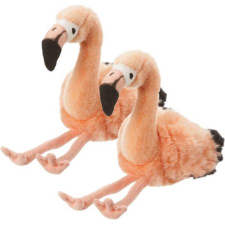 2x stuks pluche flamingo knuffel 18 cm - Tropische vogels knuffels - Cadeau