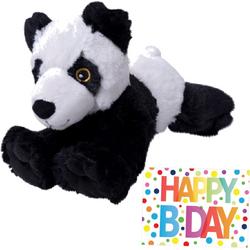 Pluche knuffel panda beer 22 cm met A5-size Happy Birthday wenskaart - Verjaardag cadeau setje