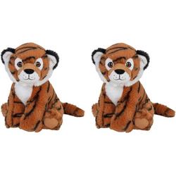 Set van 2x stuks pluche knuffel bruine tijgers van 19 cm - Speelgoed knuffeldieren tijgerss