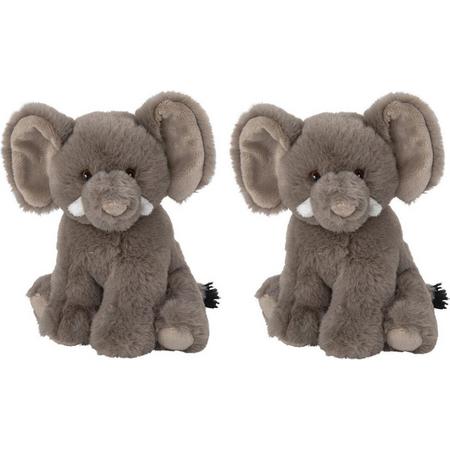 Set van 2x stuks pluche knuffel olifant van 16 cm - Speelgoed knuffeldieren