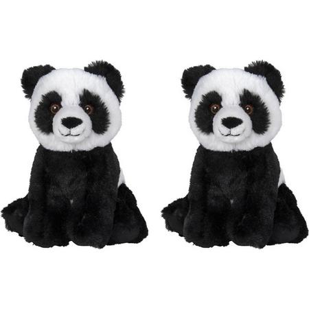 Set van 2x stuks pluche knuffel panda beer van 16 cm - Speelgoed knuffeldieren