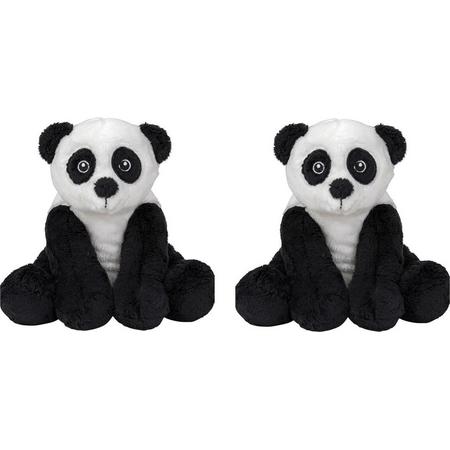Set van 2x stuks pluche knuffel panda beer van 19 cm - Speelgoed knuffeldieren pandas
