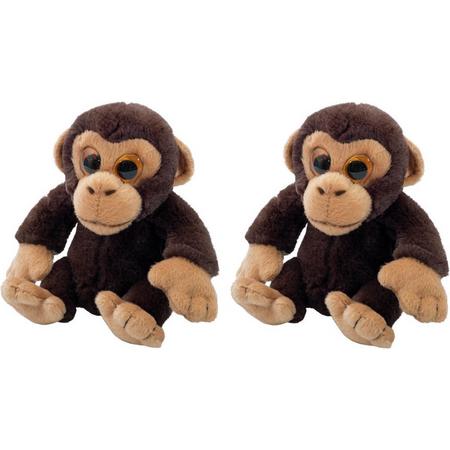 Set van 2x stuks pluche Chimpansee aapjes knuffeldier van 13 cm - Speelgoed dieren knuffels