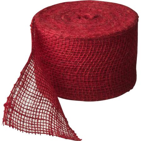 Juteband rood 10 cm x 25 meter - Hobby/knutselmateriaal - Decoratie banden - Jute band/rand - Cadeaus inpakken - Knutselen