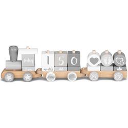 Navaris houten trein voor kinderen - trein houten speelgoed met letters cijfers in het Engels - baby game personaliseerbaar - deco houten trein - 20 stuks