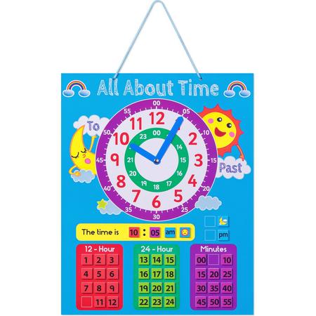 Navaris magnetische leerklok voor kinderen - Leren kloklezen - 24 en 12 uurs educatief bord voor de kleintjes - Kinder muurbord Engels