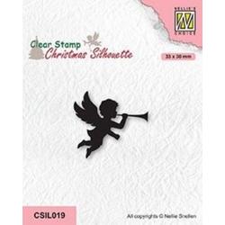 CSIL019 - Nellie Snellen - Christmas Silhouettes Clear Stamp Angel with trompet - stempel - engel met muziek - engeltje angel x-mas