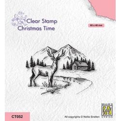 CT052 - Nellie Snellen Christmas Time Clear Stamp Winter Landscape with Deer - stempel winter landschap kerst - winterlandschap met rendier hert