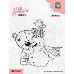 NCCS030 - Nellie Snellen Clear Stamp Snowman with Bear - stempel Nellies cuties - kerst - sneeuwman met beer - sneeuwpop - kerstmis