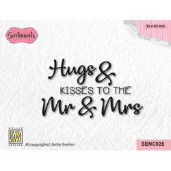 SENC025 - Clearstamp Nellie Snellen tekst engels - Hugs & kisses to the Mr & Mrs - stempel huwelijk trouwen - bruidspaar