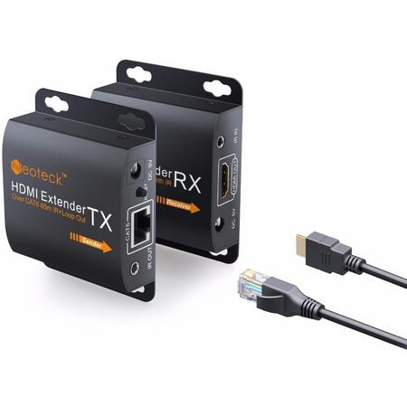 NeoTeck - HDMI Extender over Single UTP Kabel CAT6 - 60M - 3D 1080P - Zwart - RX/TX IR