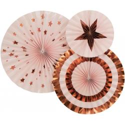 Neviti Glitz & Glamour Papieren waaier rosé goud / pastel roze feestdecoratie - Set-3