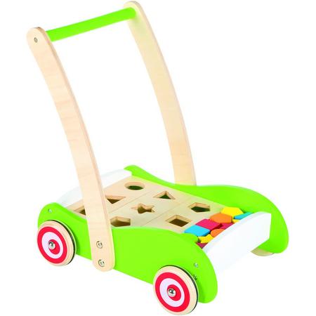 Lelin Toys - Duw- en Loopwagen met Vormenplank en Blokken