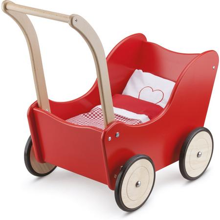 New Classic Toys - Poppenwagen met Beddengoed - Rood