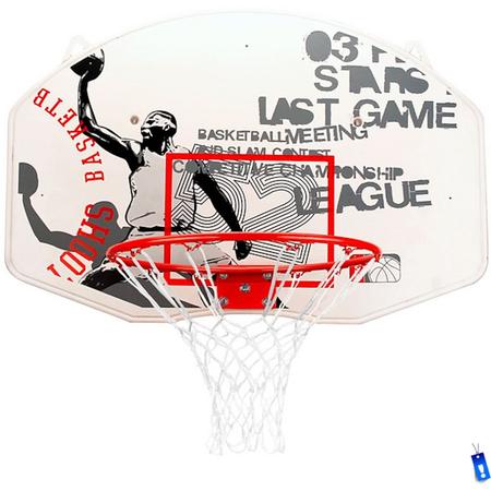 Basketbalbord met Basketbalring en Net - Wit / Rood - 90 x 60 cm - New Port