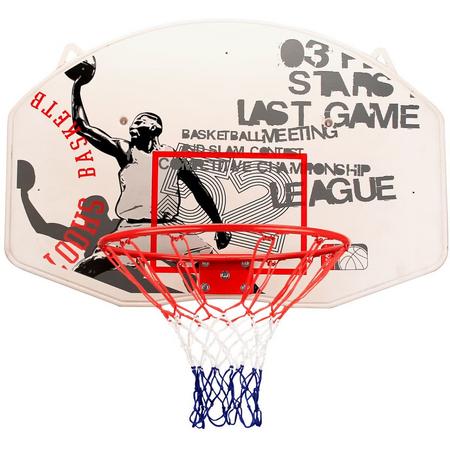 Basketbalbord met Ring en Net, Wit/Grijs/Rood, Uni