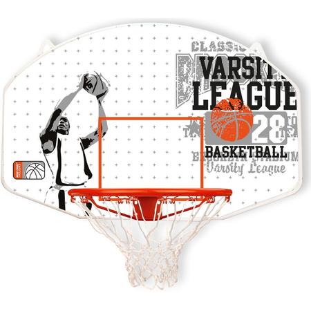 New Port Basketbalbord met Ring en Net - Wit/Grijs/Oranje