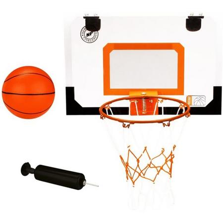 New Port Mini Basketbalbord met Ring en Bal met Pomp - Transparant/Zwart/Oranje