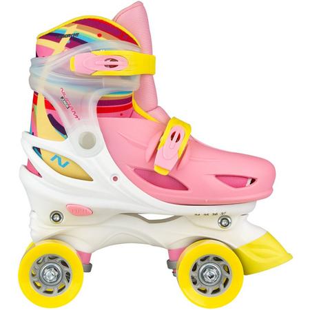 Nijdam Junior Rolschaatsen Meisjes Verstelbaar Hardboot - Rainbow Roller - Roze/Geel/Wit - 27-30
