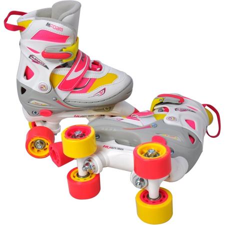 Nijdam Junior Rolschaatsen Meisjes Verstelbaar Semi-Softboot - Rave Skate - Fluorroze/Fluorgeel/Wit/Grijs/Antraciet - 30-33