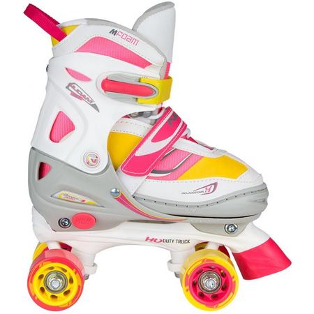 Nijdam Junior Rolschaatsen Meisjes Verstelbaar Semi-Softboot - Rave Skate - Fluorroze/Fluorgeel/Wit/Grijs/Antraciet - 34-37