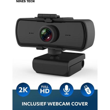 2K USB Webcam voor PC met Ingebouwde Microfoon en Webcam Cover - Goede Beeld Kwaliteit - Full HD Camera - Voor Thuis, Kantoor, School, Videobellen of Streaming - 2560x1440 Resolutie