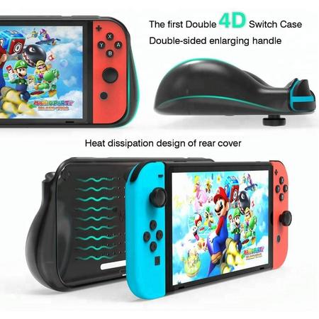 Nintendo Switch Premium TPU Beschermhoes Cover Hard Case Protector met Handgrip en Gratis Screenprotector - Blauw