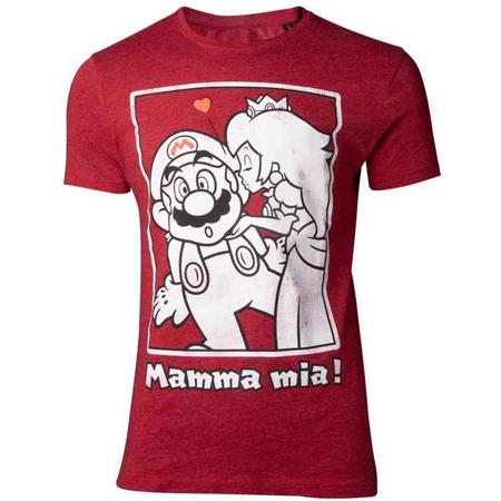 Nintendo Super Mario Heren Tshirt -2XL- Peach Kiss Rood