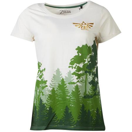 Nintendo Zelda Dames Tshirt -L- The Woods Wit/Groen