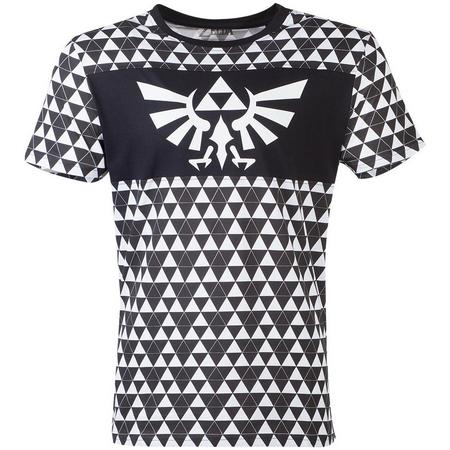 Nintendo Zelda Heren Tshirt -M- Triforce Checker Zwart/Wit