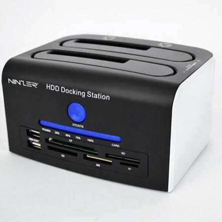 Ninzer Externe All-In-One HDD Dual Sata Harde Schijf Docking Station met Card Reader USB 3.0