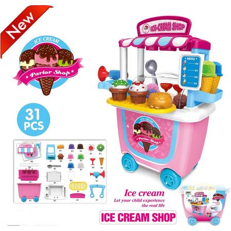 Nixnix - Kinder speelgoed - IJs kraam - Speelgoedwinkeltje - Marktkraam - Meeneemtrolley op wielen - Ice cream shop - Soft ijs