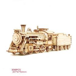 Nixnix - Trein 3D Puzzel - Modelbouwpakket - Locomotief - Hout - Bouwpakket - Stoomlocomotief - Bouwpakketten Volwassenen en Kinderen - Building Kit - Hout Puzzel - Zonder lijm - 1:80 - 308 Stukjes