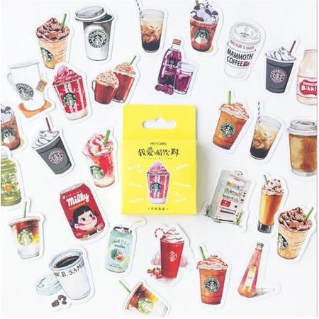 Illustratie stickers met Koffie - knutselspullen voor kinderen - plakboek verfraaiing, versieren kaarten en knutselwerkjes (92 stuks)
