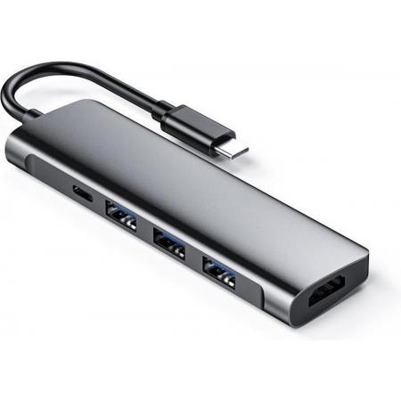 NÖRDIC DOCK-100 USB-C Dockingstation naar HDMI 4K 30Hz, USB-C 60W PD, 3x USB 3.1, Space Grey