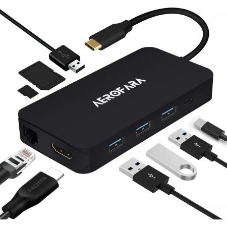 NÖRDIC DOCK-121 USB-C Dockingstation naar HDMI 4K 30Hz , 1xVGA , 3xUSB A , 1xRJ45 Giga , Zwart