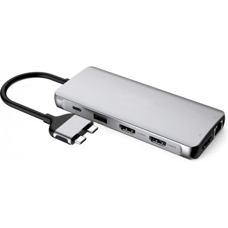 NÖRDIC DOCK-129 Dockingstation voor Macbook Pro - USB 3.1 - HDMI 4K 60Hz - DisplayPort 1.4 - RJ45 - Space gray
