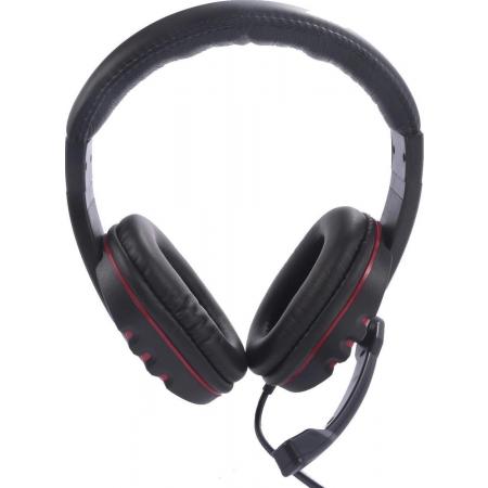 NÖRDIC GAME-N1025 Stereo gaming headset met microfoon en volumeregeling, 2,2 m kabel, zwart/ rood
