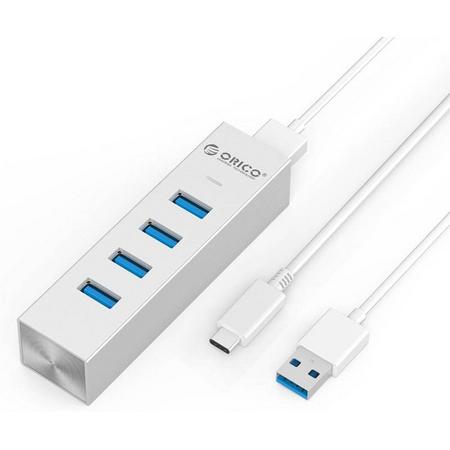 Orico - Aluminium 4 poort USB3.0 Type C Hub, uitbreiding voor Mobiel, Laptop, Desktop, compatible met USB Type C