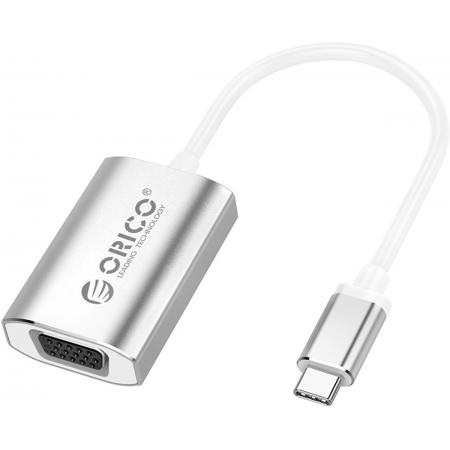 Orico - Aluminium USB-C naar VGA Adapter – 4K Ultra HD – 1080P@60Hz - voor MacBook, Mi NoteBook Air, Huawei MateBook en Lenovo YOGA – Mac Style – 15CM Kabel – Zilver