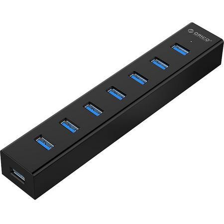 Orico - Mat zwarte USB 3.0 hub met 7 poort en stroomadapter 5Gbps USB 3.0 datakabel