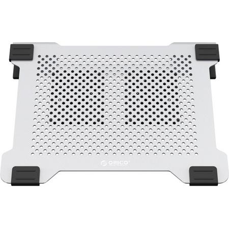 Orico - Multifunctionele aluminium laptopkoeler / laptophouder met ventilatoren - Warmtegeleiding, Kabelmanagement en Ergonomische houding - 21dB - voor Laptops tot 15 Inch - Mac Style - Zilver