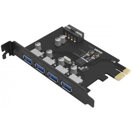 Orico - PCI Express uitbreidingskaart – 4x USB 3.0 type-A poorten – 5Gbps – Werkt met alle Windows versies, Linux en Mac OS 10.8.3 – Incl. Schroeven – Zwart