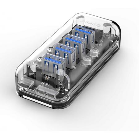 Orico - Transparante USB3.0 Hub met 4 poorten – 5 Gbps – Speciale LED-indicator – Datakabel van 100cm