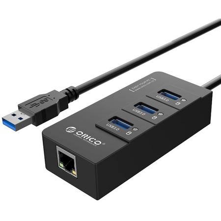 Orico - USB 3.0 5Gbps Hub met Gigabit Ethernet Converter - zwart