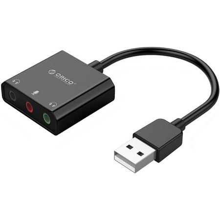 Orico - compacte USB geluidskaart met 10 cm kabel - Microfoon, speaker en headset functie - Zwart
