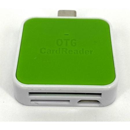 USB-C Cardreader SD kaart Groen - Android Cardreader - Mico SD kaart geheugenkaartlezer - Klein Compact Formaat - Met Extra Micro USB aansluiting - Leest en schrijft SD Kaart en/of Micro SD (Hoge Capaciteit)