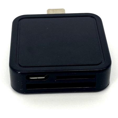 USB-C Cardreader SD kaart Zwart - Android Cardreader - Mico SD kaart geheugenkaartlezer - Klein Compact Formaat - Met Extra Micro USB aansluiting -  Leest en schrijft SD Kaart en/of Micro SD (Hoge Capaciteit)