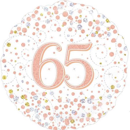 65th Sparkling Fizz Birthday White & Rose Gold Holographic